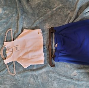 2 piece set pretty blue midi high waist skirt with matching white crop top